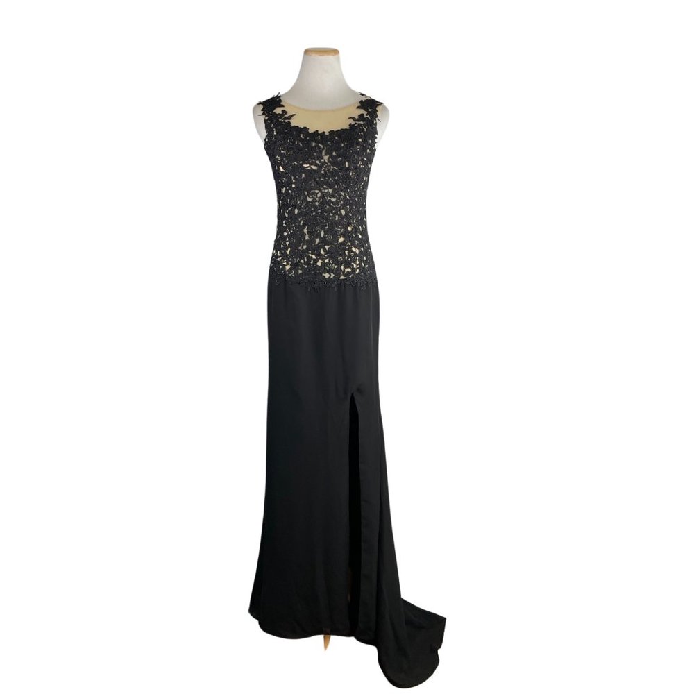Hebeos Dress Size 4 NWT Black Lace Floor Length Sleeveless Dress Fancy Formal -